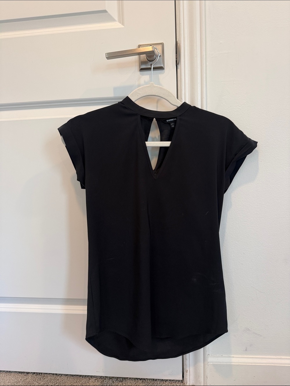 Express Black Keyhole Cap-Sleeve Blouse
